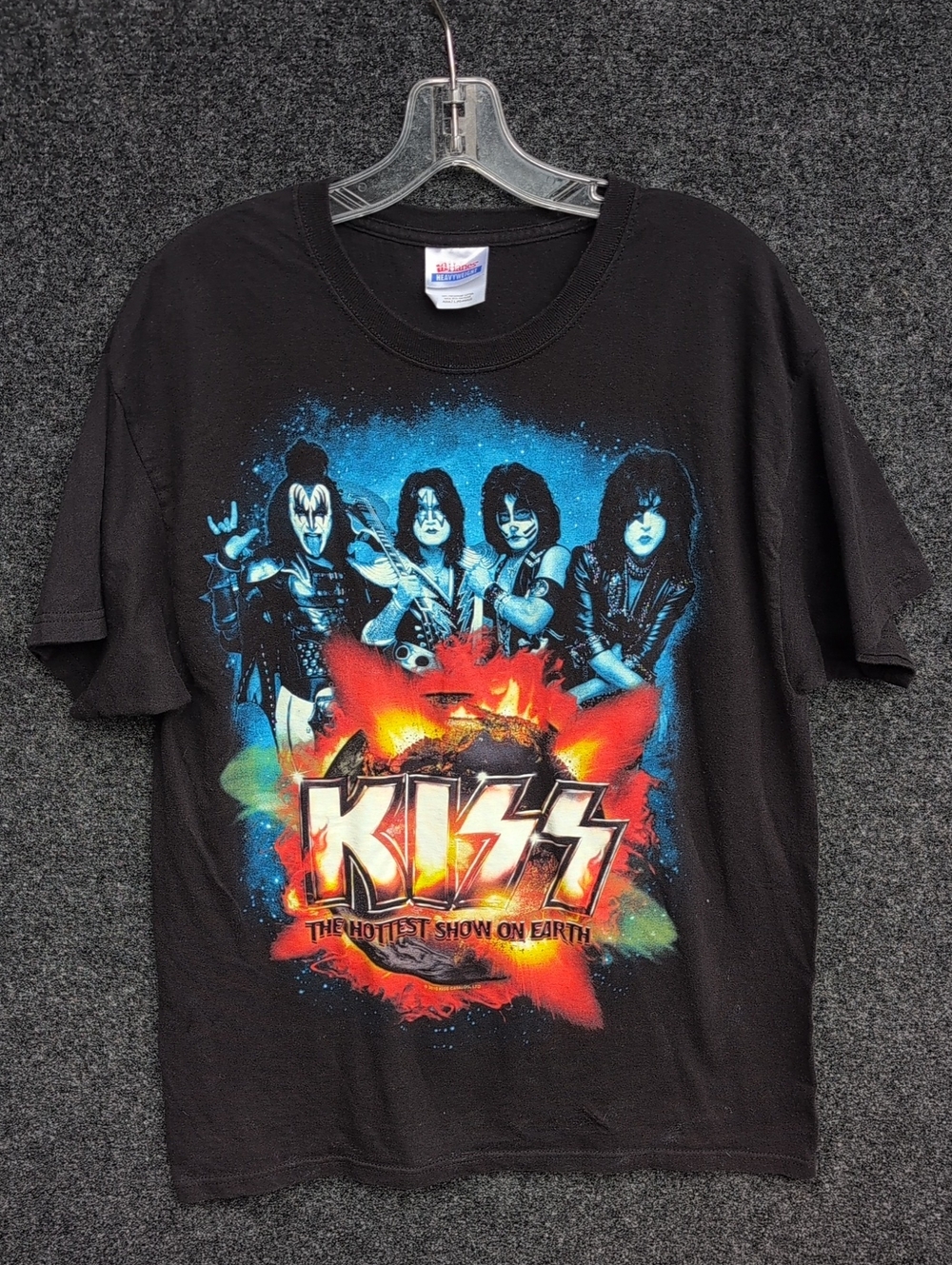 Kiss Black Tee with Blue Portrait and Fiery Logo
